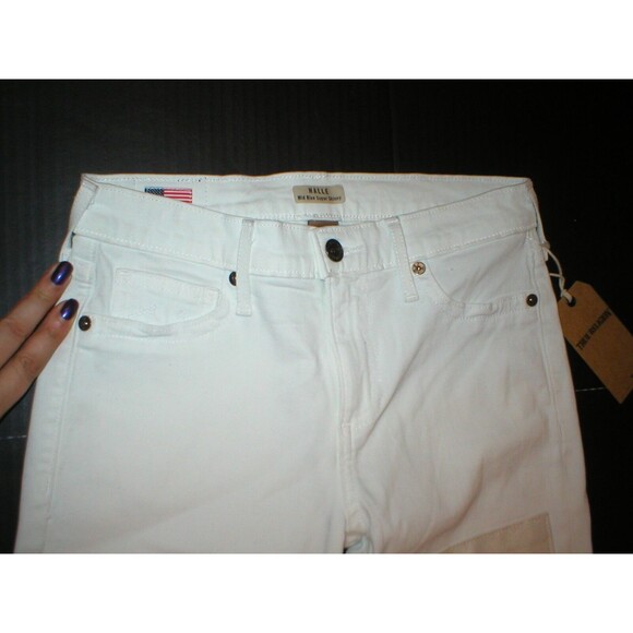 NWT New Womens True Religion USA Halle Jeans Skinny White Mid Designer Patch 26 - Picture 6 of 9